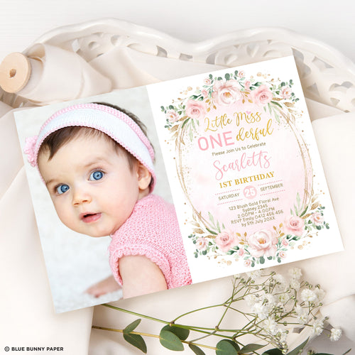 Girl First Birthday Photo Invitation