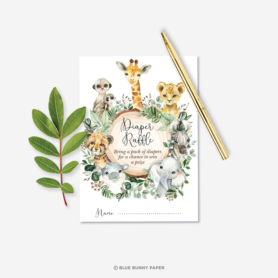 Safari Animals Baby Shower Diaper Raffle Card