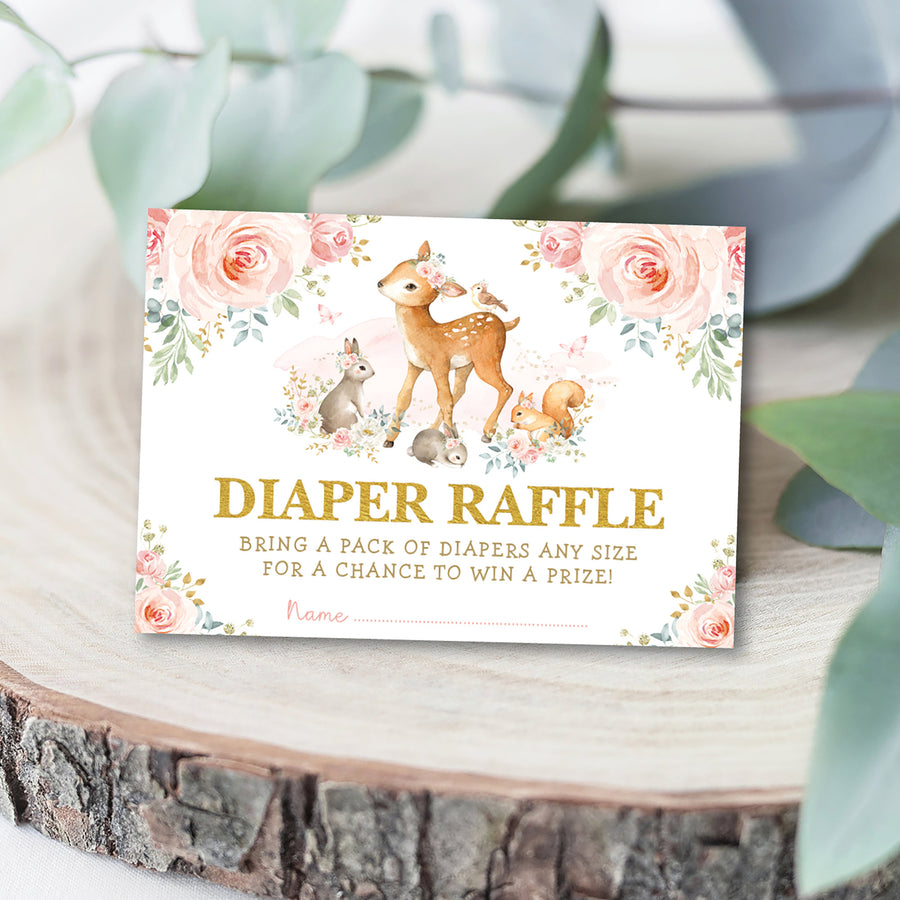 Girl Woodland Baby Shower Diaper Raffle Card