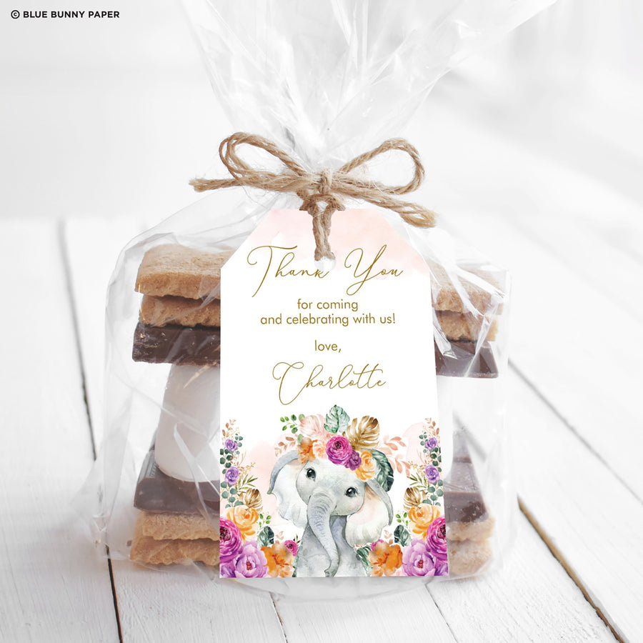 Flower Elephant Party Favor Tags