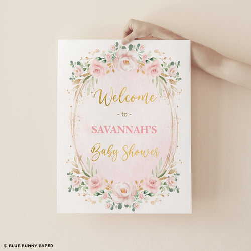 Girl Pink Flower Party Welcome Sign