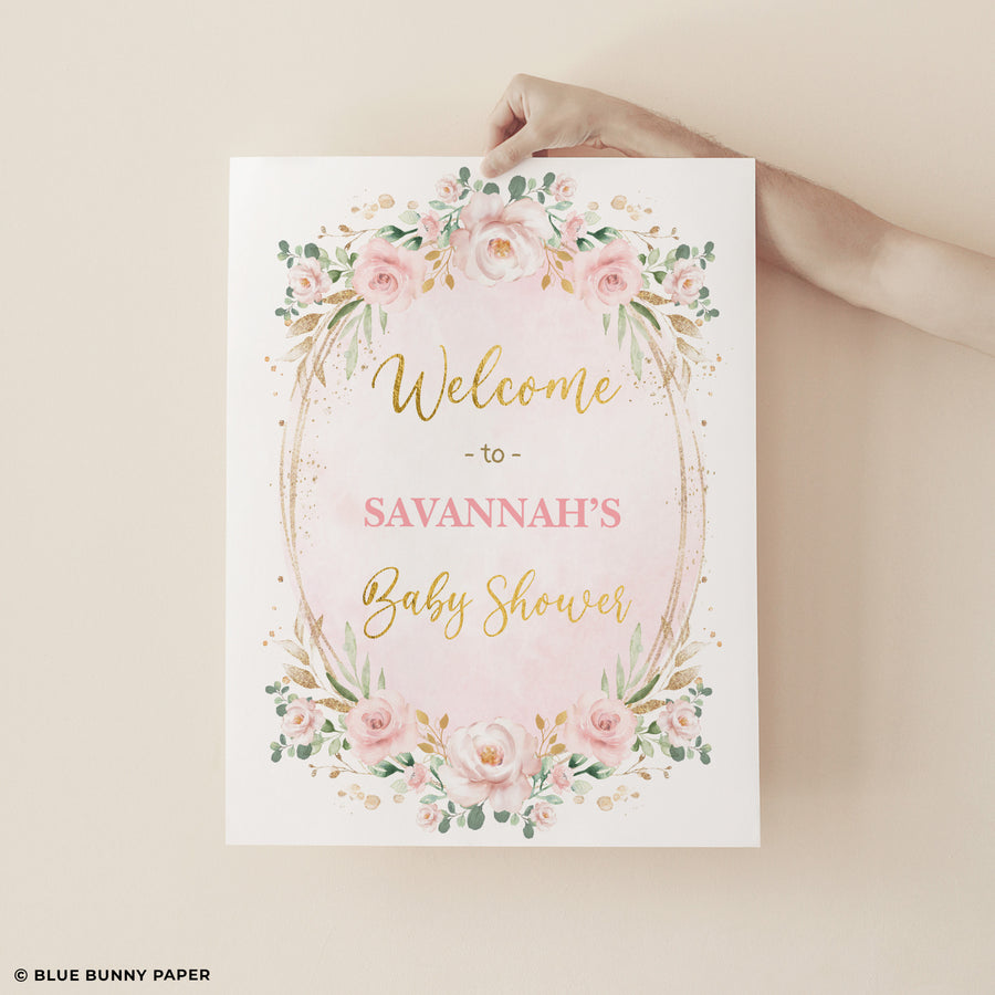Girl Pink Flower Party Welcome Sign