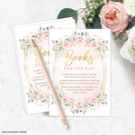 Pink Flower Girl Baby Shower Book Request Card