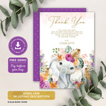 Flower Elephant Baby Shower Thank You Card