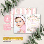 Girl First Birthday Photo Invitation