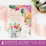 Flowers Elephant Baby Shower Invitation