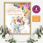 Flowers Elephant Party Welcome Sign