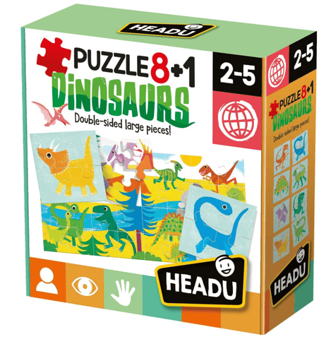 Double sided puzzles for young children with dinosaur pictures