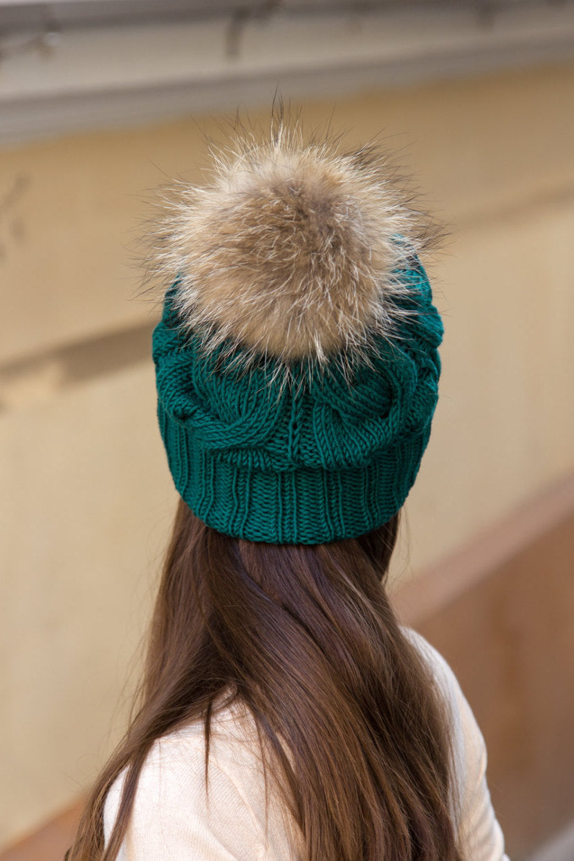 emerald green bobble hat