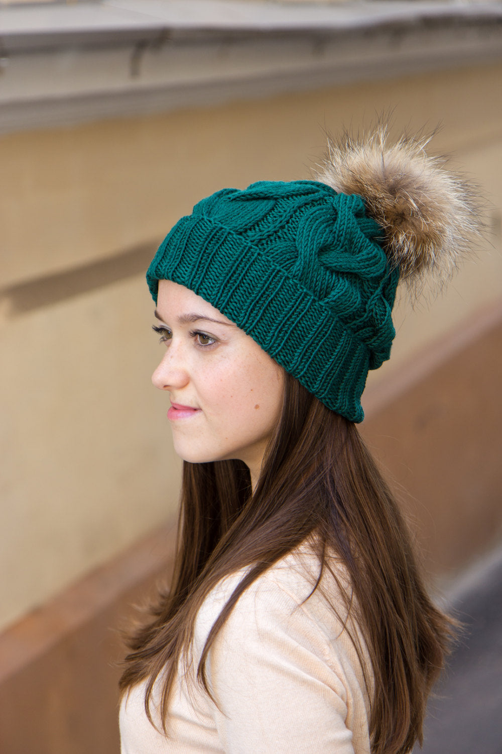 emerald green bobble hat