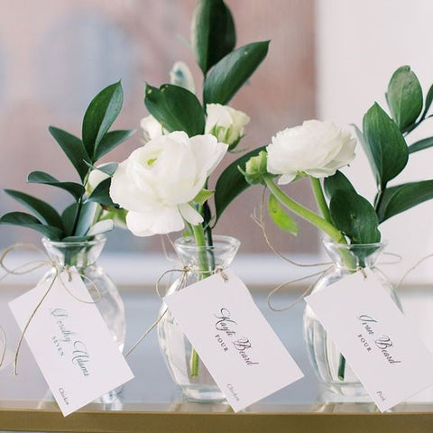 Bud Vases with Flowers and Place Cards
