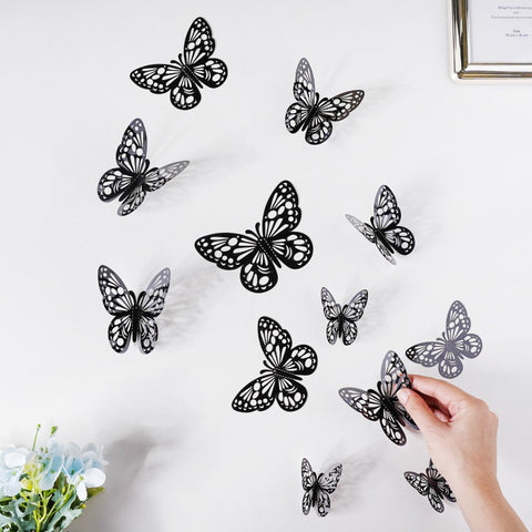 Black Foil Butterfly 3D Wall Stickers Set Of 12