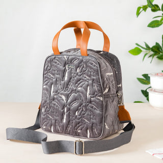 Nestasia Grey & Pink Solid Luxe Velvet Lunch Bag