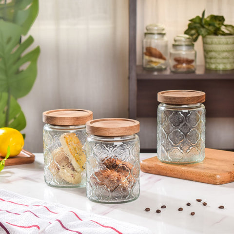 Glass jars with wooden lids