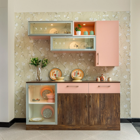 Sleek floating wall-mounted crockery cabinet