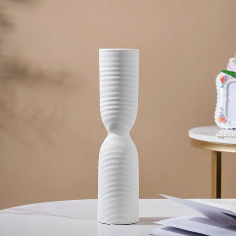 Scandinavian Hourglass Ceramic Vase White