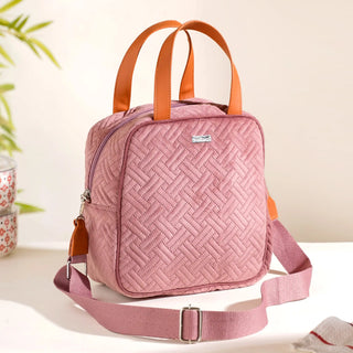 Nestasia Grey & Pink Solid Luxe Velvet Lunch Bag