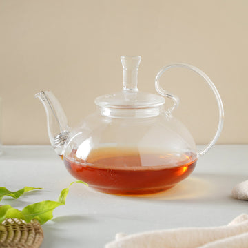 Personal Clear Heat Resistant Borosilicate Glass Teapot Tea Set & Infuser  400ml and 4 Handle Tea Cups