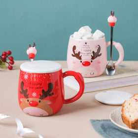 Reindeer Mug With Lid And Spoon