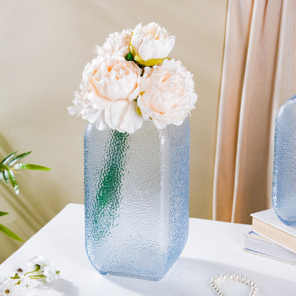 Art Deco Pebble Texture Glass Vase Blue 9.5 Inch
