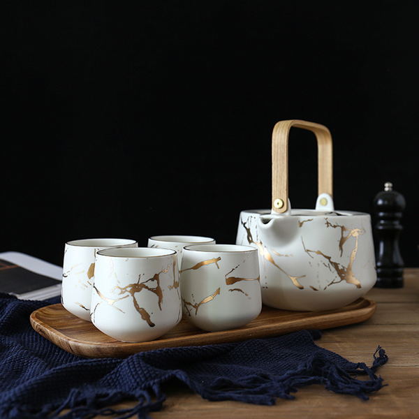 Marble White Gold Tea Set