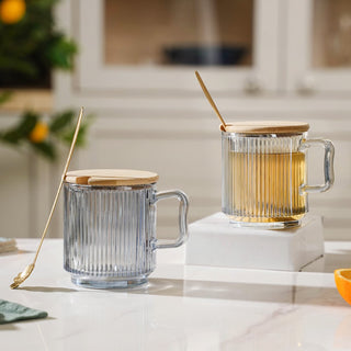 Textured Glass Mug with Wooden Handle