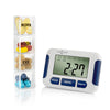 A daily pill organiser and a TabTime pill timer next to each other  