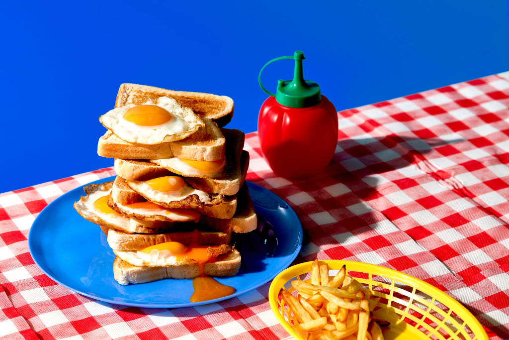graphic food photography eggs chips fries cafe diner stylist styling product custom backdrops 