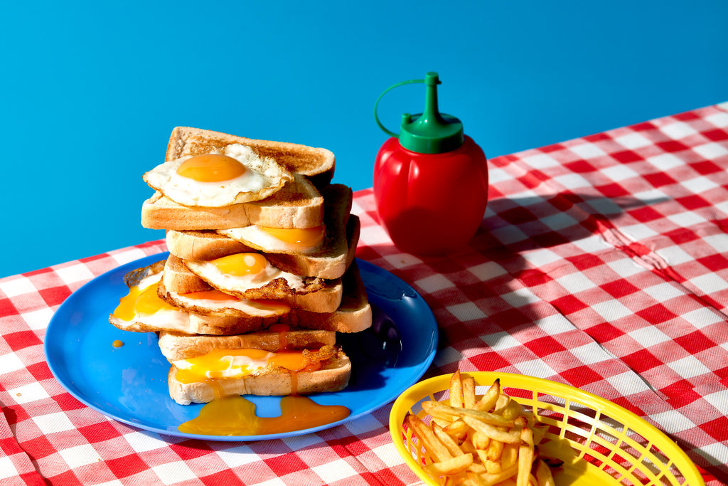 graphic food photography eggs chips fries cafe diner stylist styling product custom backdrops 