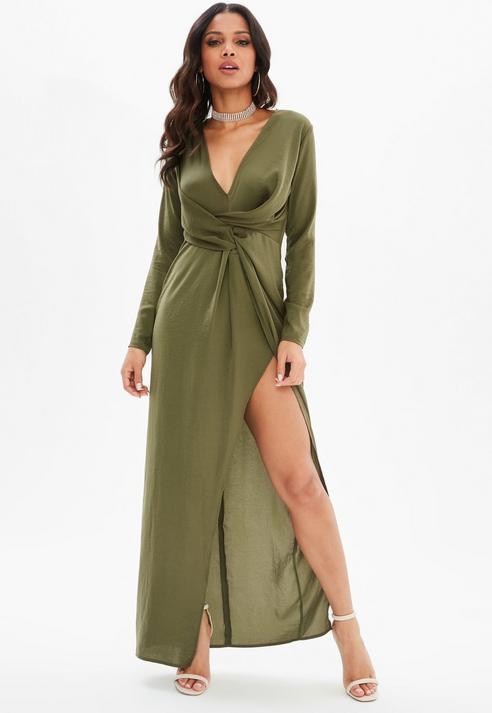 khaki satin dress