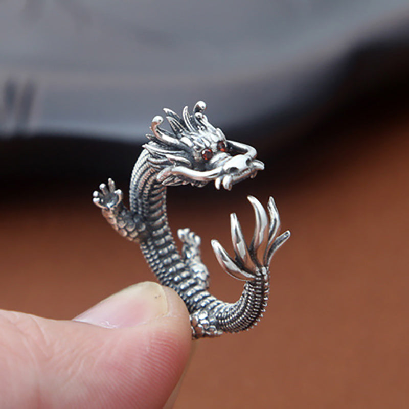 Mystical Silver Dragon Ring with Blazing Red Eyes – britishjewelry