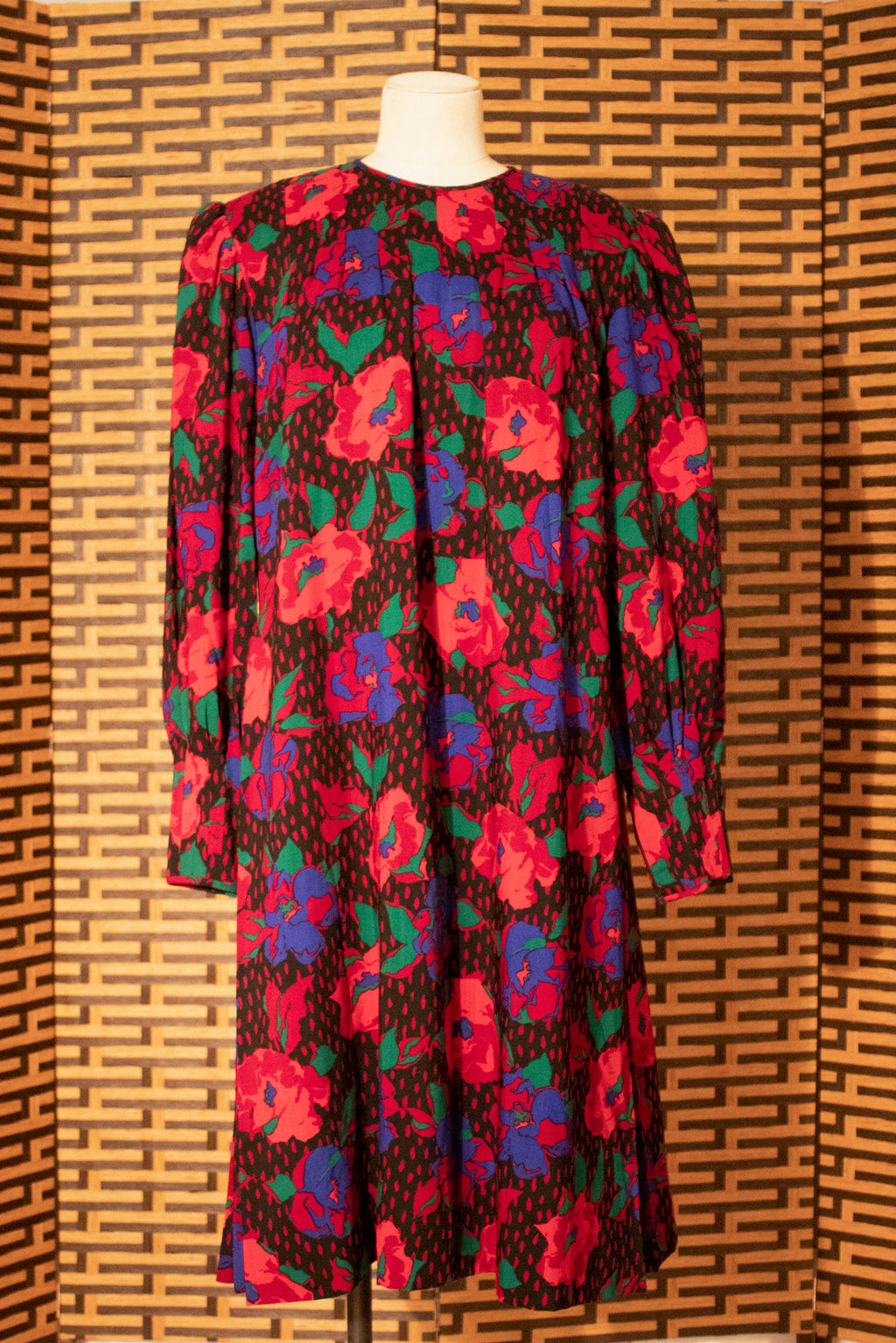 Michael Novarese floral printed wool smock dress