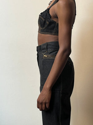 Alaia grey denim high-waisted cutout jeans