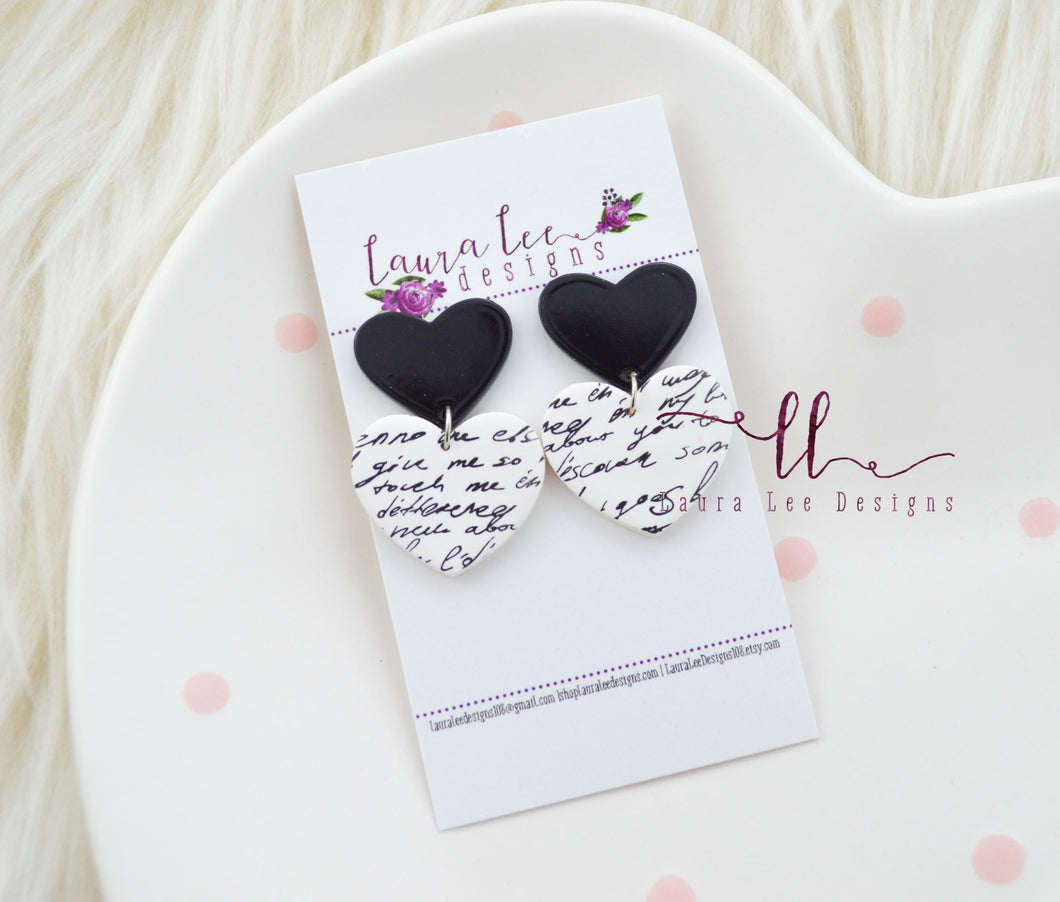 Heart Clay Earrings || Black and White Love Letters