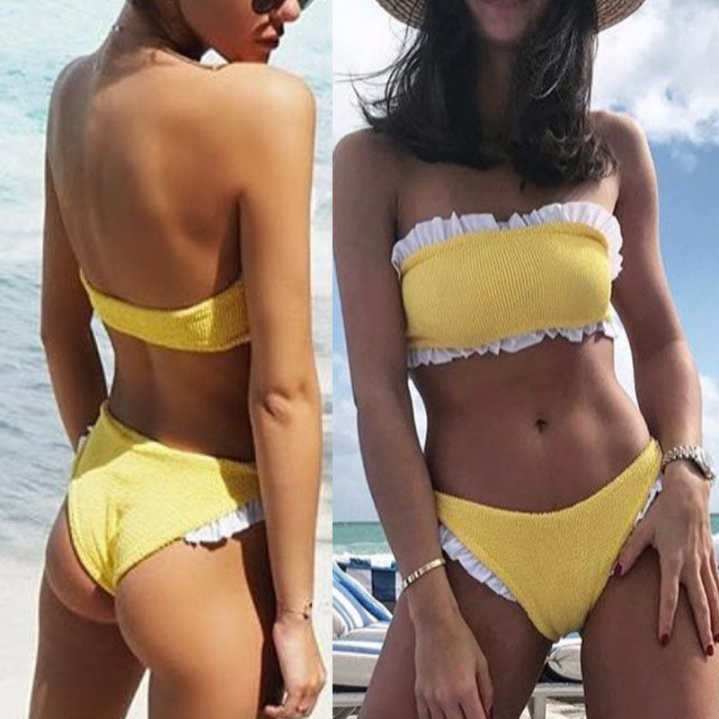 yellow tube top swimsuit