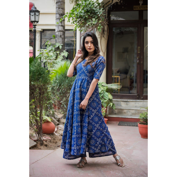 Blue Bandhani Kurta Palazzo Set – JaipurPaisley