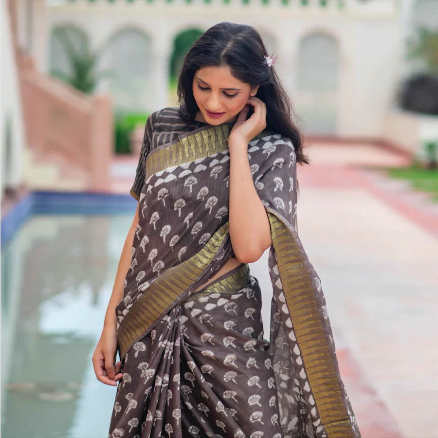 black chanderi saree | Stylish sarees, Trendy sarees, Elegant saree