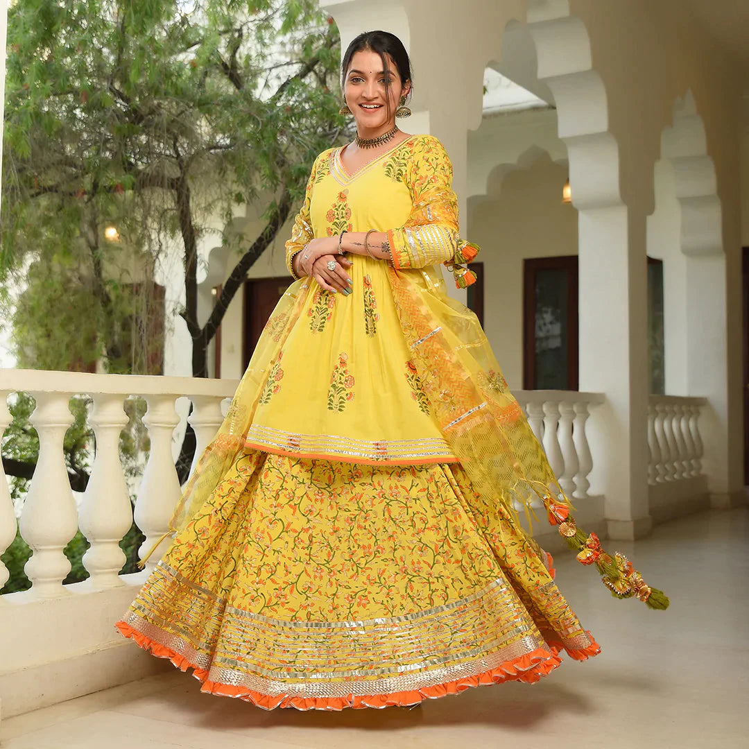 Soft Net And Silk Embroidery Lehenga Choli In Gold Colour - LD4900263