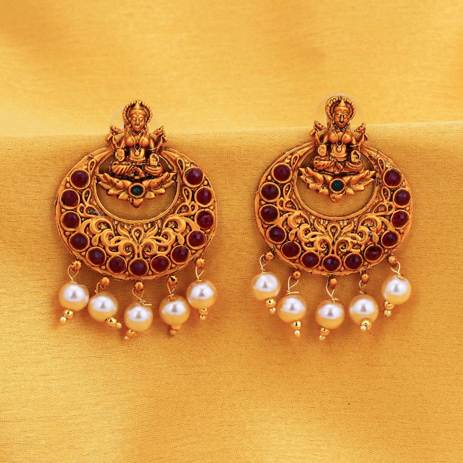 Traditional Tempel Lakhsmi Devi Gold Plated Forming Srew type earrings &  simple good looking for Daily Wear