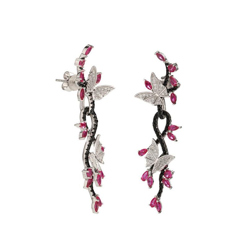 925 Sterling Silver Butterfly Natural Gemstone Black Spinel Ruby Drop  Earrings - Bijoux Pour Elle