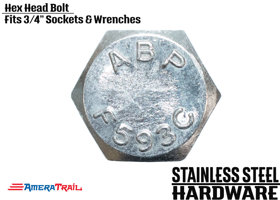 Stainless Steel Bolt 1/2 x 6", Hex Head - Available w/ Nut and Washer Hardware