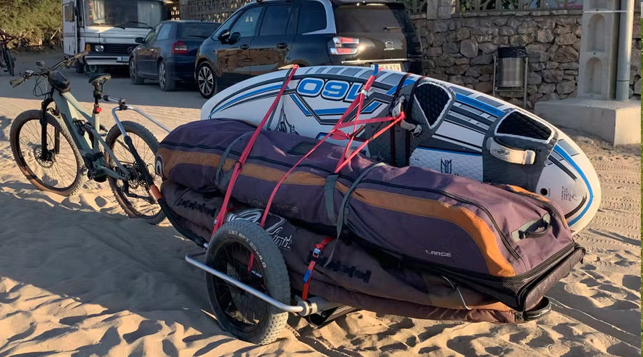 reacha bicycle trailer on electric mountain bike