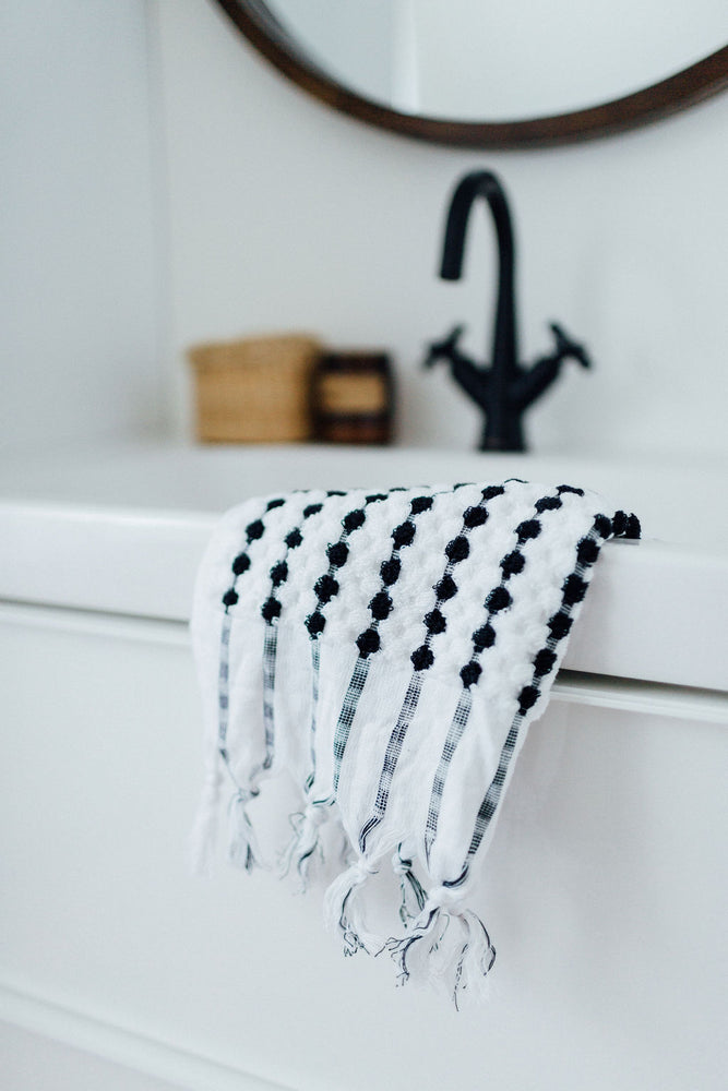 black and white bathroom hand towels