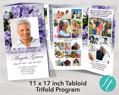 11x17 Trifold Purple Bouquet Funeral Program Template