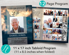 12 Page Sky Funeral Program Template (11 x 17 inches)