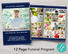 12 Page Classic Blue Funeral Program Template