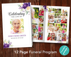 12 Page Purple Bloom Funeral Program Template