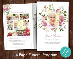 4 Page Floral Burst Funeral Program Template