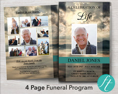 4 Page Mountain Top Funeral Program Template