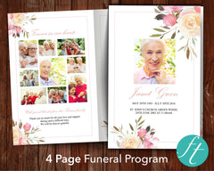 4 Page Spring Flowers Funeral Program Template